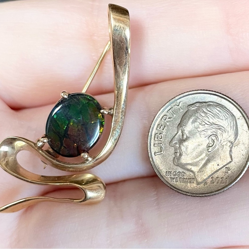14K AA Korite Ammolite dragon skin triplet vintage yellow gold filigree …​ - Picture 9 of 11